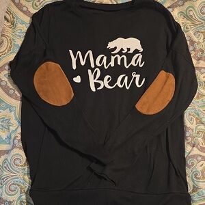 Black 'Mama Bear' Sweatshirt with Brown Elbow Patches